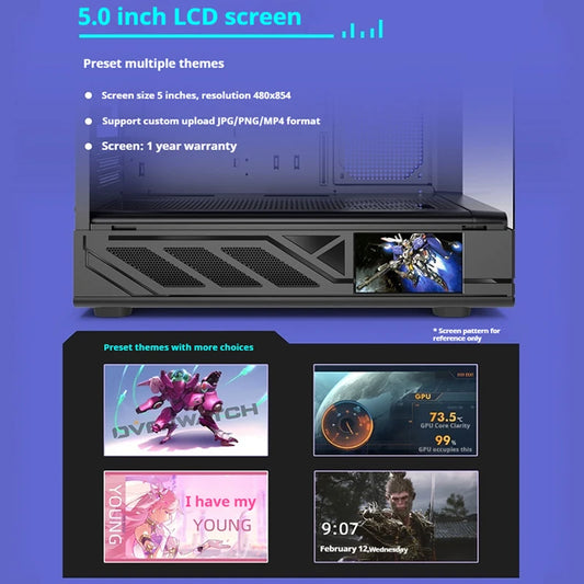 PowerTrain X-GAMERX H6 PC gaming case MATX ITX Sea View Room Resolution 480×854 5-inch LCD Screen 360 water cooler Computer Case