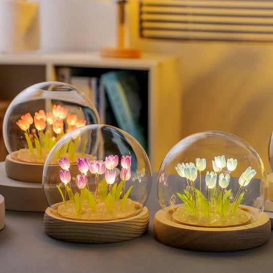 Gift Mini Tulip Night Light Crystal Glass Ball Lights Bedroom Ornaments Home Wedding Party Decoration Birthday Valentine's Day