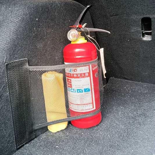 Auto Accessories Car Interior Organizer Car Trunk Elastic Mesh Fixed Straps Extinguisher Storage Net Bag Seat Back Fixing Bag