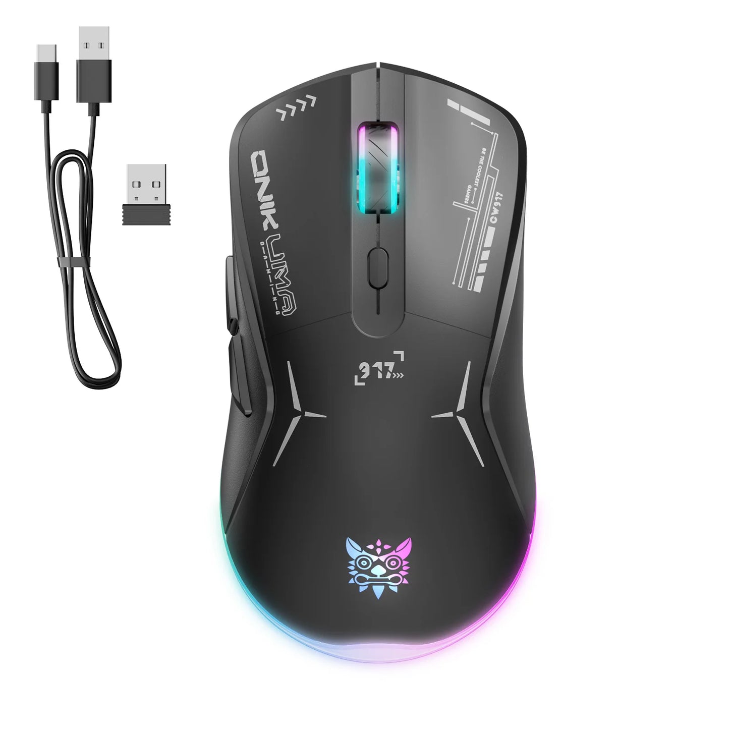 ONIKUMA CW917 Gaming Wireless Mouse 7 RGB Backlit Lighting Modes 4800 DPI Ergonomic Game Mice Esports Mouse For Laptop PC Gamer