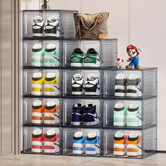 48 Size Large Foldable Stackable Acrylic Shoe Box with Magnetic DoorTransparent Dustproof Sneaker Storage Organizer for AJ N ike