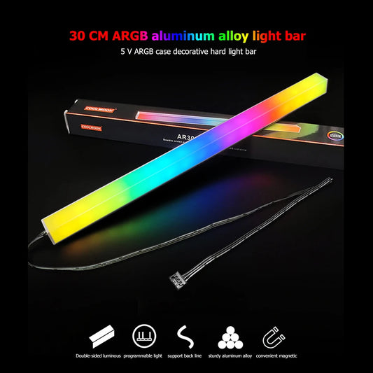 COOLMOON ARGB LED Strip Light 5V 3Pin/Small 4Pin Diamond Magnetic Colorful Atmosphere Decor Lamp Bar for PC Case Desktop Chassis