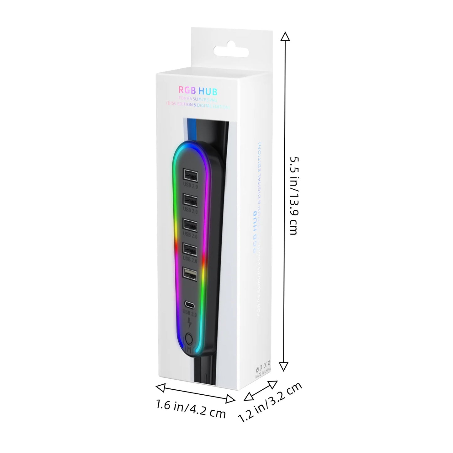 6 Ports USB Hub Splitter Expander Hub Charger Controller Splitter Expansion Adapter RGB lighting with 5 modes For PS5 Slim/Pro