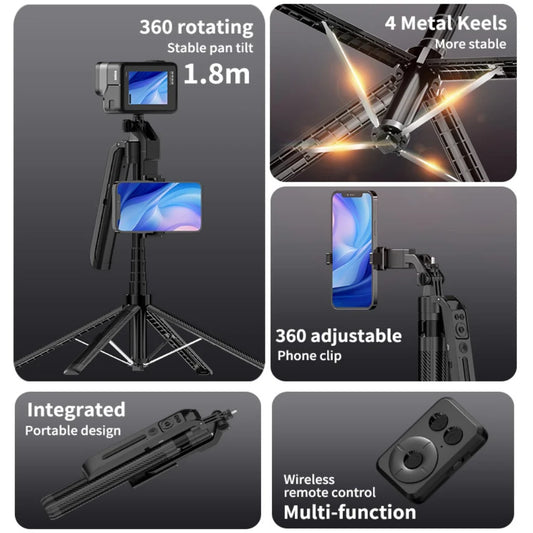 Gimbal Stabilizer With Bluetooth Remote 5 in 1 Smartphone Selfie Stick Intelligent AI Follow-Up Anti Shake Pan Tilt Tripod