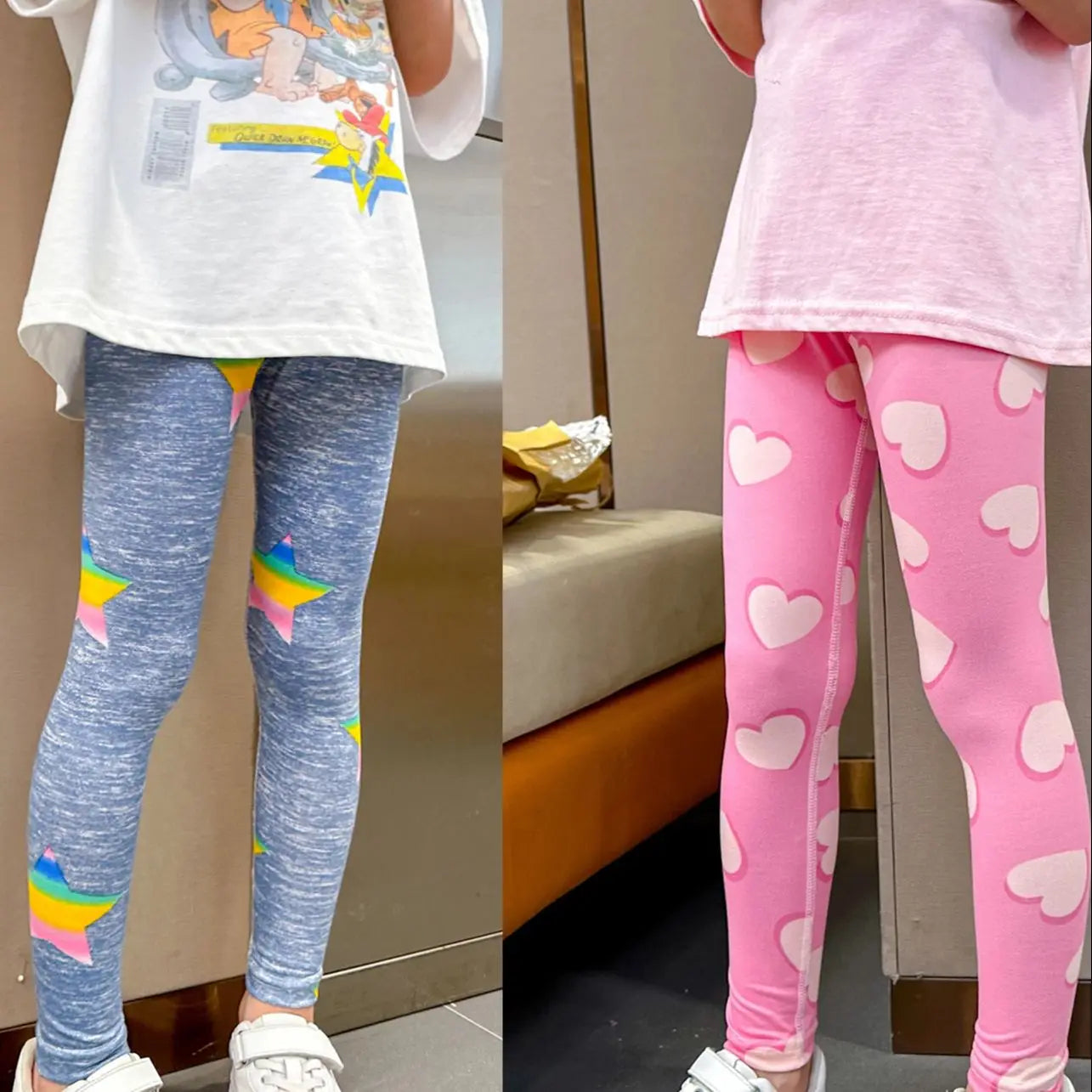 2/4 Pcs Children's Mix And Match Love Printed Leggings Girls Casual Joker Slim 9 Pants Fashion Elastic Waist Valentine's Day pan
