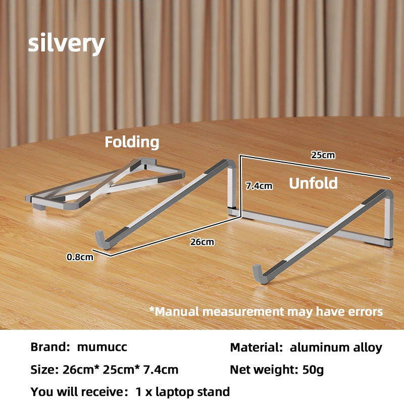 Laptop stand, lightweight aluminum alloy, easy-to-store and heat-dissipating stand, portable height-increasing stand for office