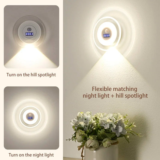 Smart LED Wall Lamp with Remote & Motion Sensor - Bedside Night Light with Clock & USB Charging