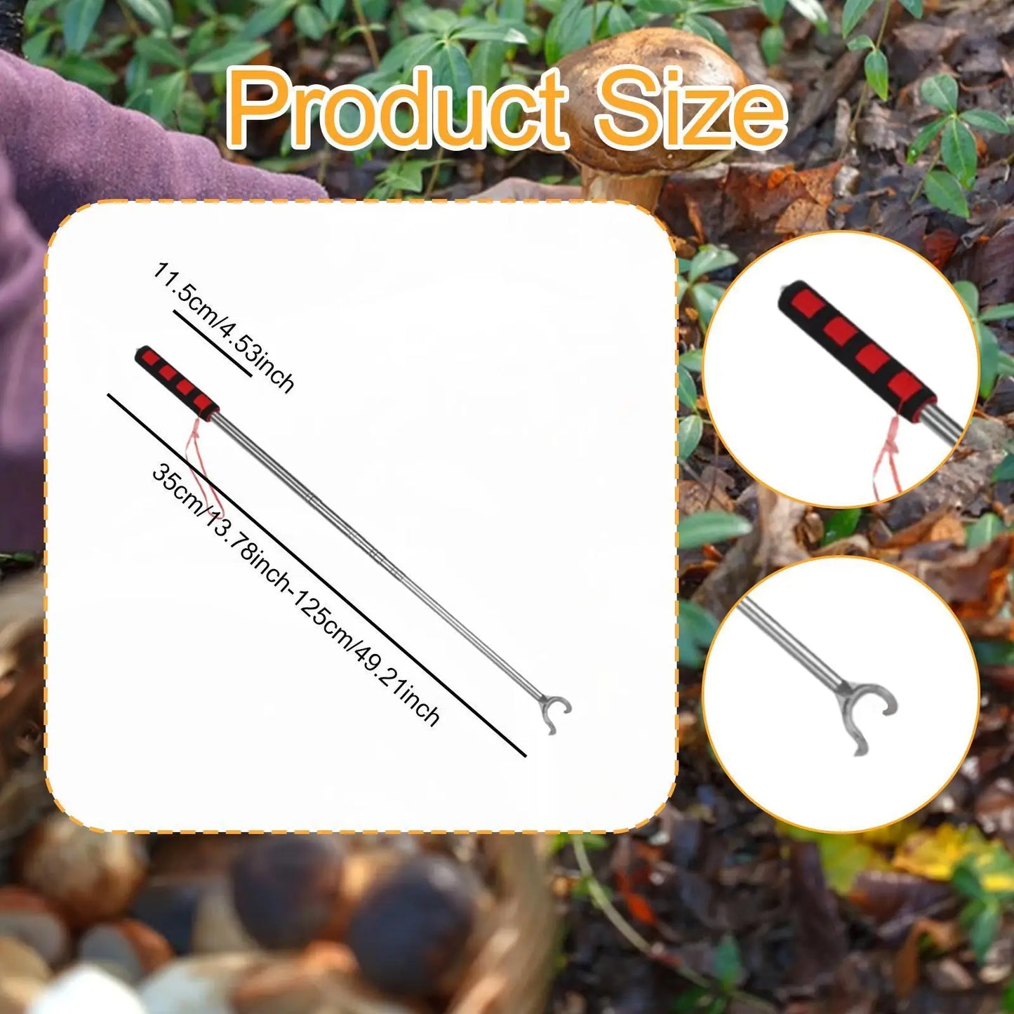 Mushroom Foraging Picker 2 Hooks Sturdy Handheld Adjustable Retractable Ergonomic Handle Mushroom Picking Tool Reaching Aid