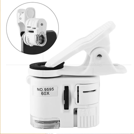 Hot 60X Mobile Phone Microscope Magnifier with LED Light Phone Universal Mobile Magnifying Glass Macro Lens Zoom Camera Clip