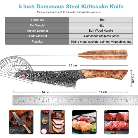 Japanese Kiritsuke Knife Handcrafted Kitchen Knife,Sharp Kitchen knives,VG10 Core with Damascus Steel Cladding,Pakkawood Handle