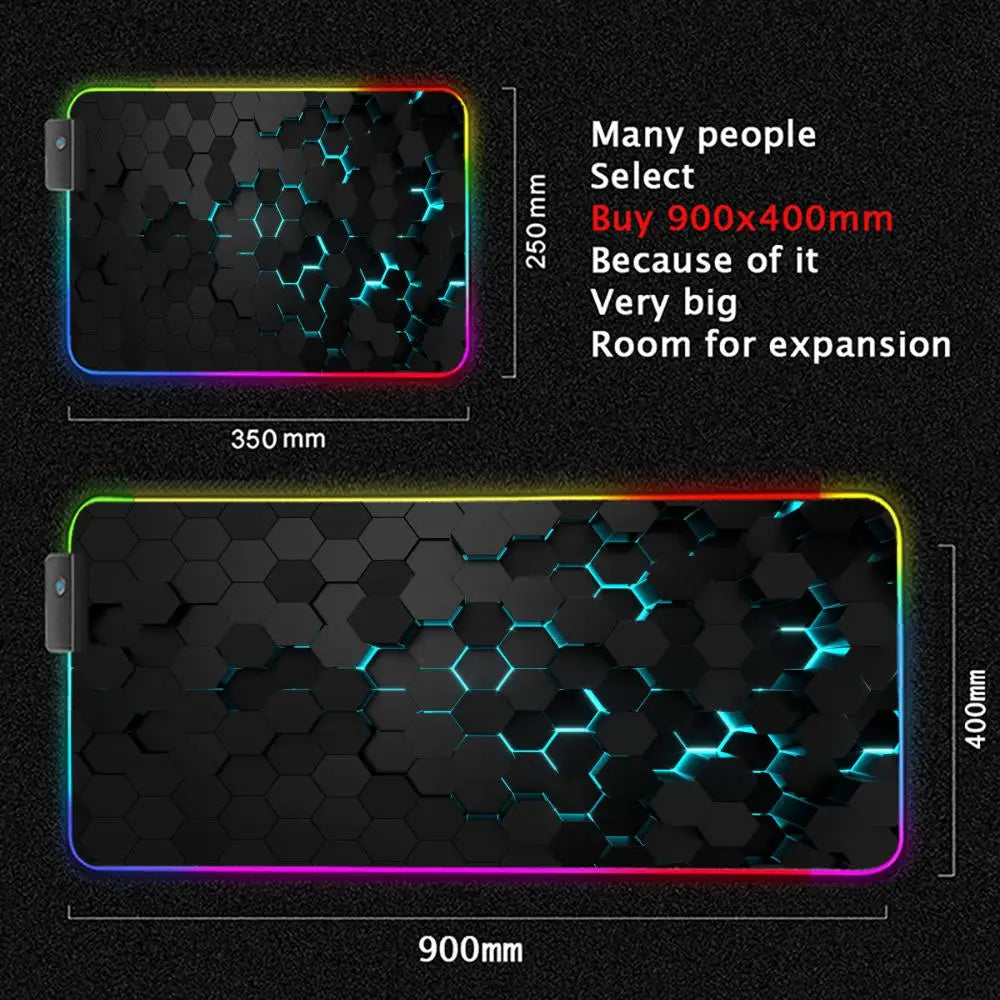 Geometric Art Mouse Pad XXL RGB Gaming MousePad HD Gamer Accessories Large LED Light MousePads PC Computer Carpet With Backlit