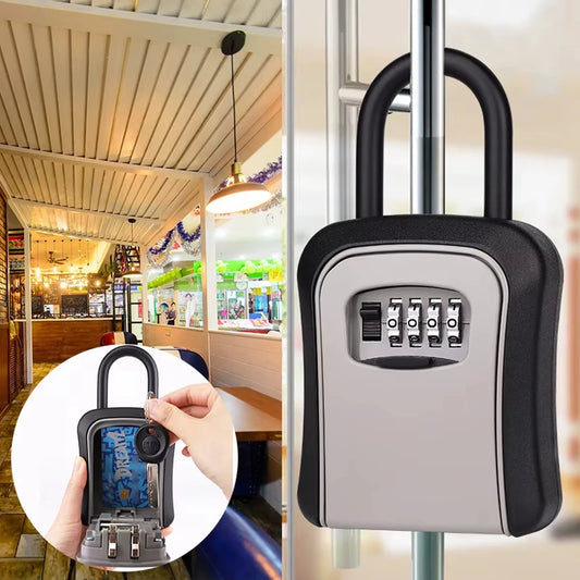 Key lock box, made of aluminum alloy, wall-mounted key storage box, with a reconfigurable password and spare key storage.