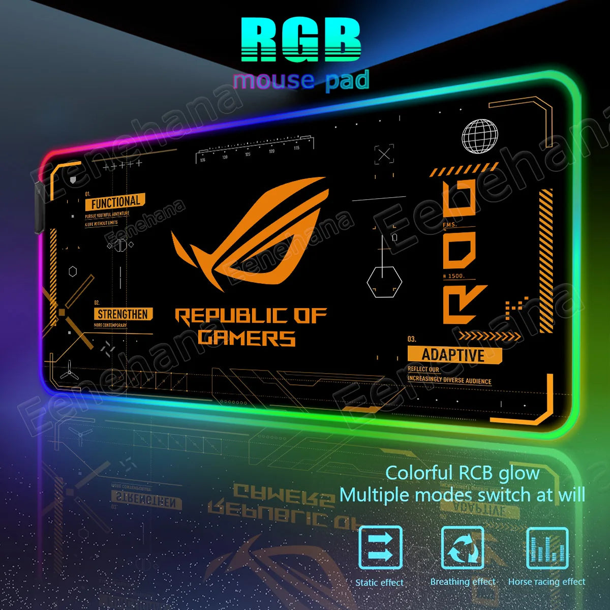 RGB Luminous ASUS Large PC Gaming Mouse Pad Black-green Desk Accessories LED XXL ROG Keyboard Extended Pads Backlight Cool Mats