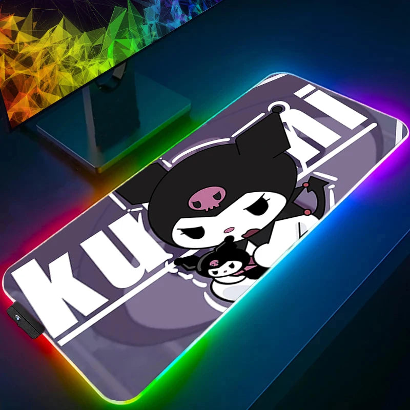RGB Large Gaming Mouse Pad Kuromi Anime PC Computer Gamer Desk Mat Backlight XXL Kawaii Edge White Laptop LED Mousepad Backlight