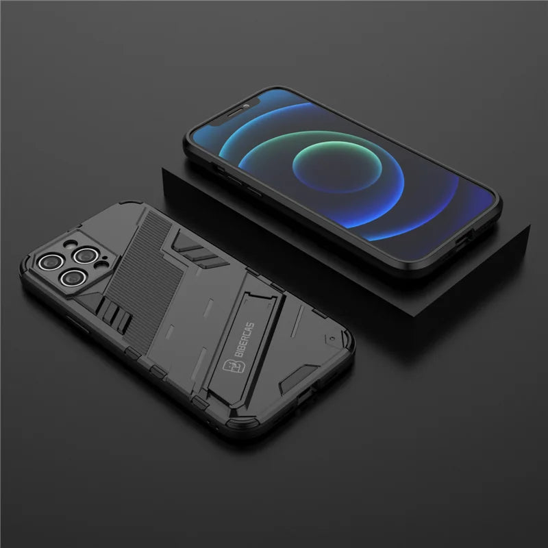 Armor Cyber Shockproof Case For iPhone 17 Air 12 13 Mini 14 15 16 Pro XR XS Max X 11 Pro Max 7 8 16 Plus Stand Holder Cover