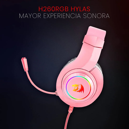 Redragon H260 Hylas RGB Pink Gaming Headset with Microphone, Circumaural Pads, Compatible with Xbox One PS4 PS5 Laptop PC, Pink