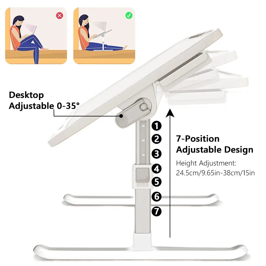 Foldable Bed Desk, Laptop Desk, Adjustable Computer Desk, Office Desk, Children's Study Desk, Bedroom Living Room Desk