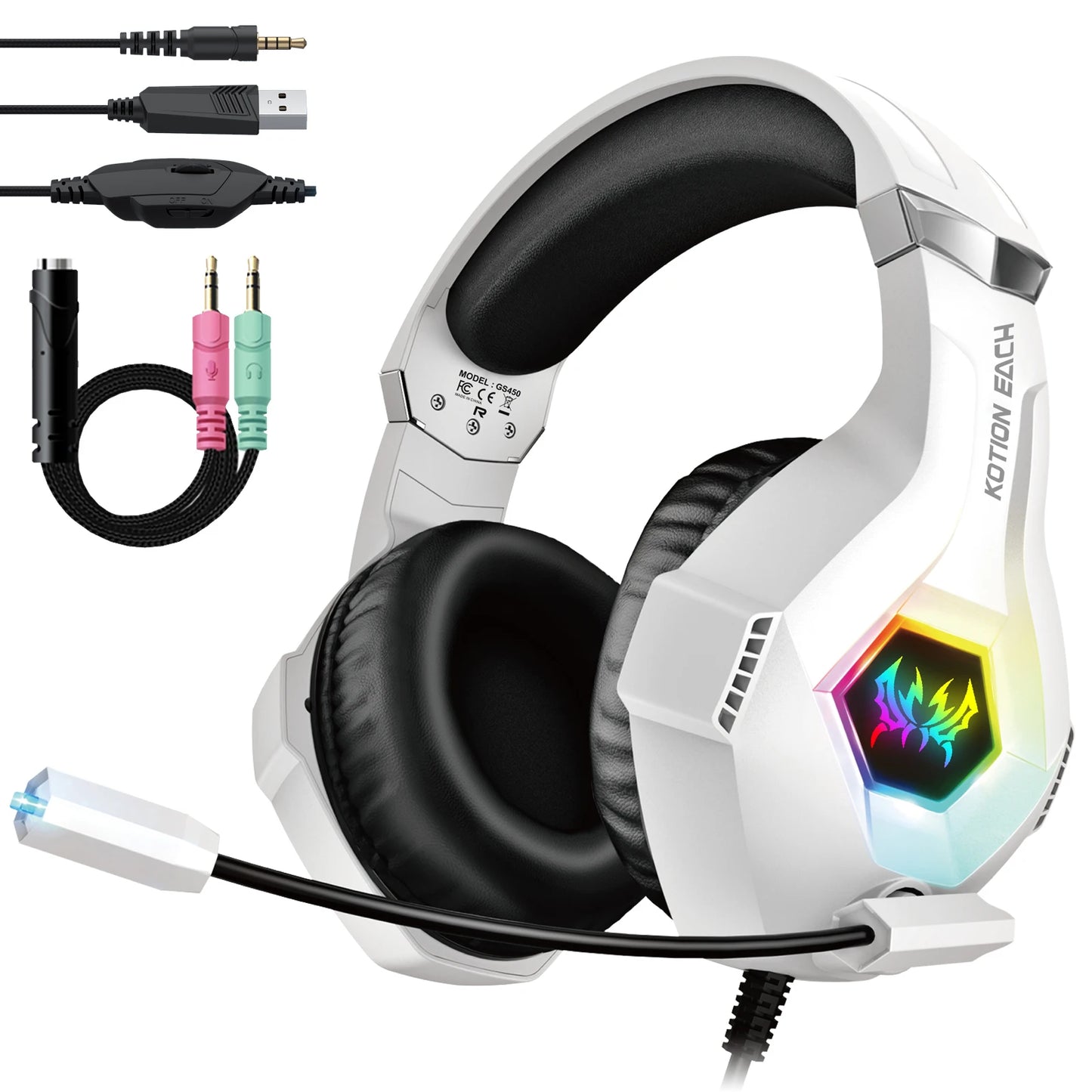 RGB Wired Gaming Headset with Noise Cancelling Mic for PC PS4 PS5 Xbox - over Ear Design Surround Sound Gaming Headphones