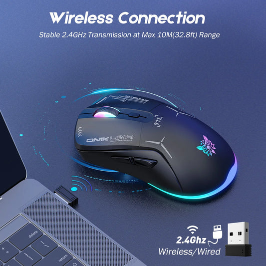 ONIKUMA CW917 Gaming Wireless Mouse 7 RGB Backlit Lighting Modes 4800 DPI Ergonomic Game Mice Esports Mouse For Laptop PC Gamer
