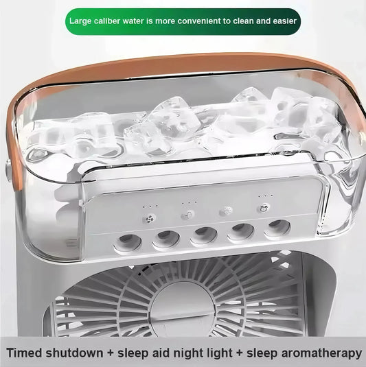 Fan/cooling fan portable household three in one small air cooler, LED night light, 5-hole humidifier, 1-3 hour timer