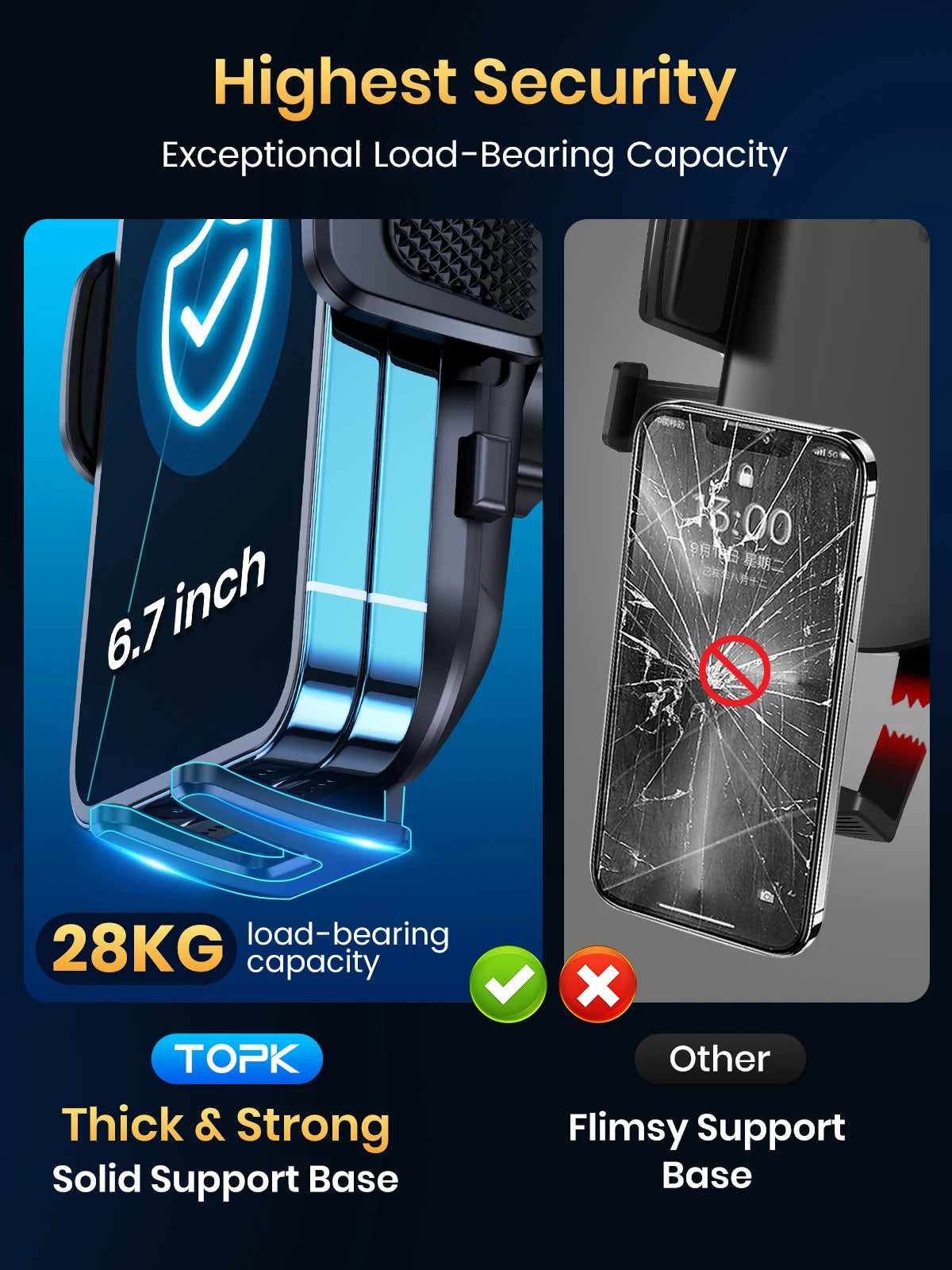 TOPK Car Phone Holder Mount Air Vent Cell Phone Holder for Car Hands Free Easy Clamp Cradle in Vehicle Fit All 4" to 7" Phone