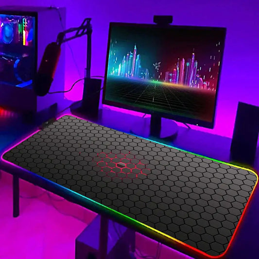 Geometric Art Mouse Pad XXL RGB Gaming MousePad HD Gamer Accessories Large LED Light MousePads PC Computer Carpet With Backlit