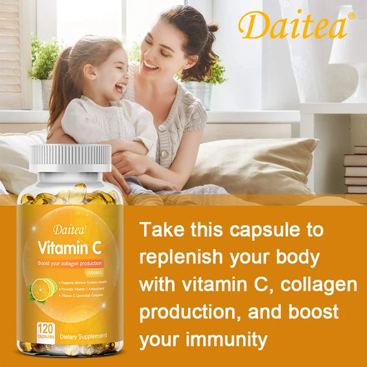 Vitamin C Capsules 2000 mg Rich In Antioxidant Helps Skin & nail and Hair Health Immune System & Collagen Supplement