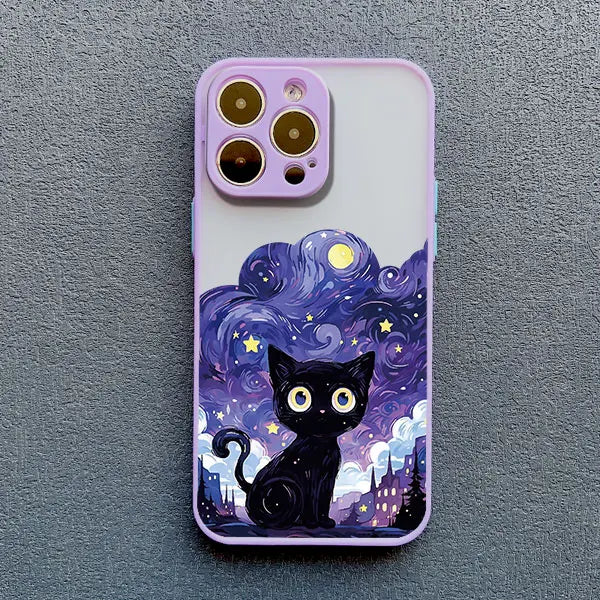 Artistic Black Cat Starry Night Phone Case For iPhone 17 15 14 13 12 11 Pro Max 12 16 Mini XS X XR 14 15 Plus Shockproof Shells