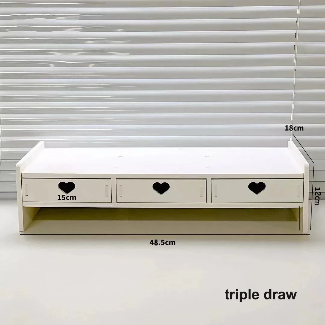 Desktop Storage Drawer Wooden Computer Laptop Elevated Stand with Drawers Creative Dormitory Office Desk Organizer Storage Rack