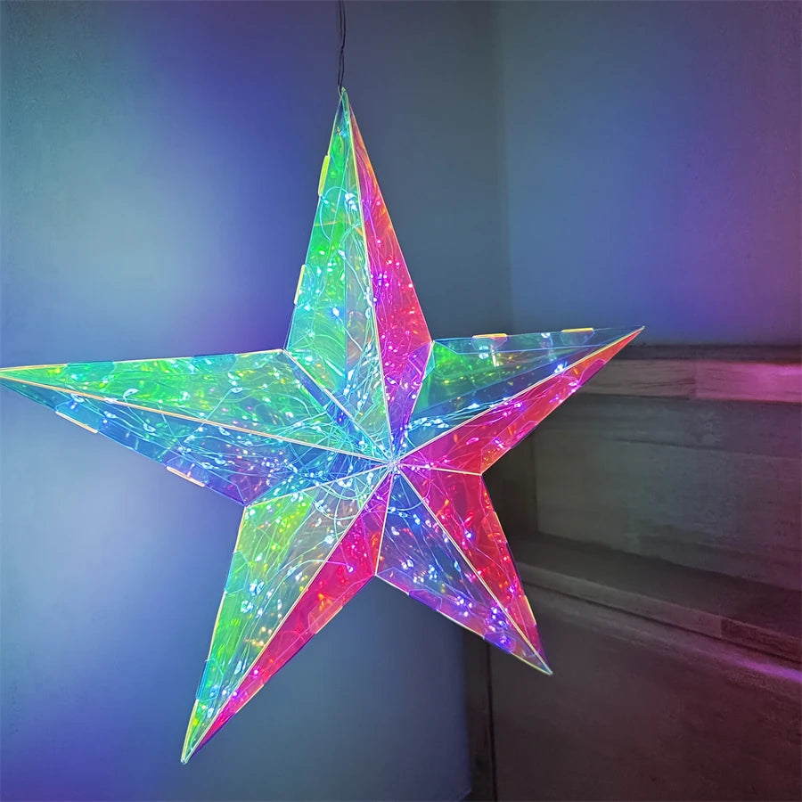 Luminous Artificial LED Table Lamp Decorative Five-pointed Star Iridescent USB Hanging Party Xmas Indoor Ceiling Decoration