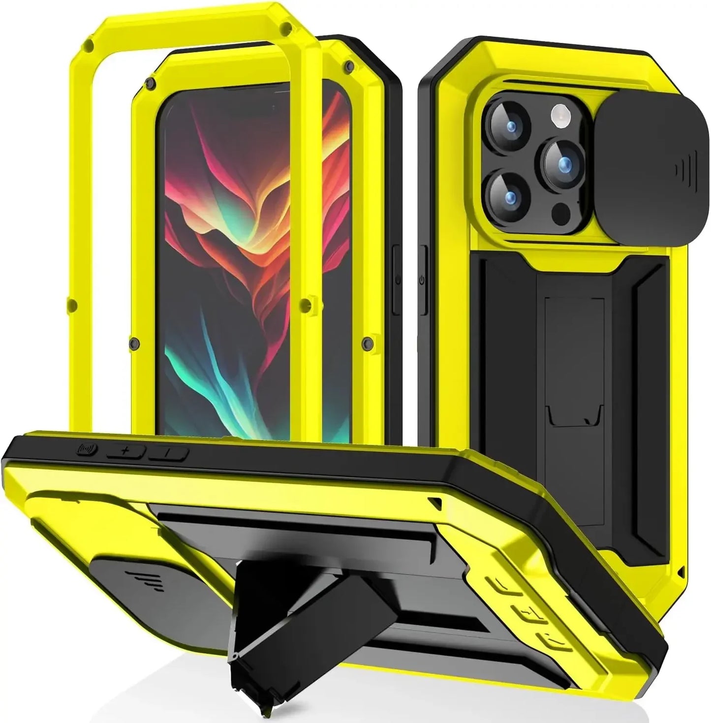 Heavy Duty Rugged Metal Case for iPhone, Case for iPhone 17 16 15 14, 13 Pro Max, Screw Military Shockproof Cover with Screen Ca
