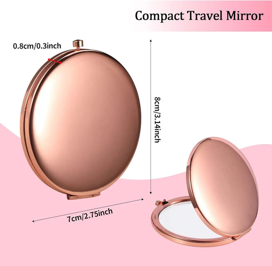 Magnifying Makeup Round Mirror Double Sided Metal Cosmetic Portable Look Glass Compact Handheld Mirror Rose Gold Letter Pattern