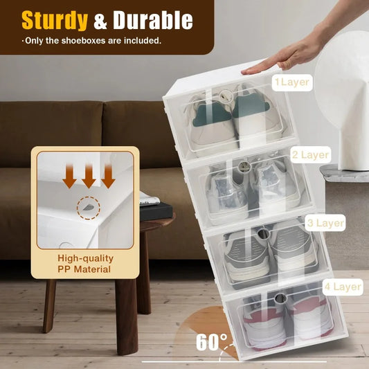 Foldable Storage Home Clear Organizer Rack Plastic Shoe Box Set White New shoe cabinets shoes storage rack
