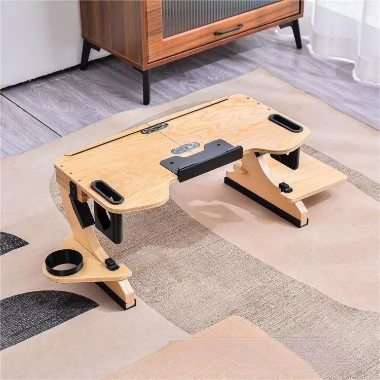 Desktop computer stand, portable and foldable stand, multi-functional reclining desk, made of wood, 360° adjustable laptop stand