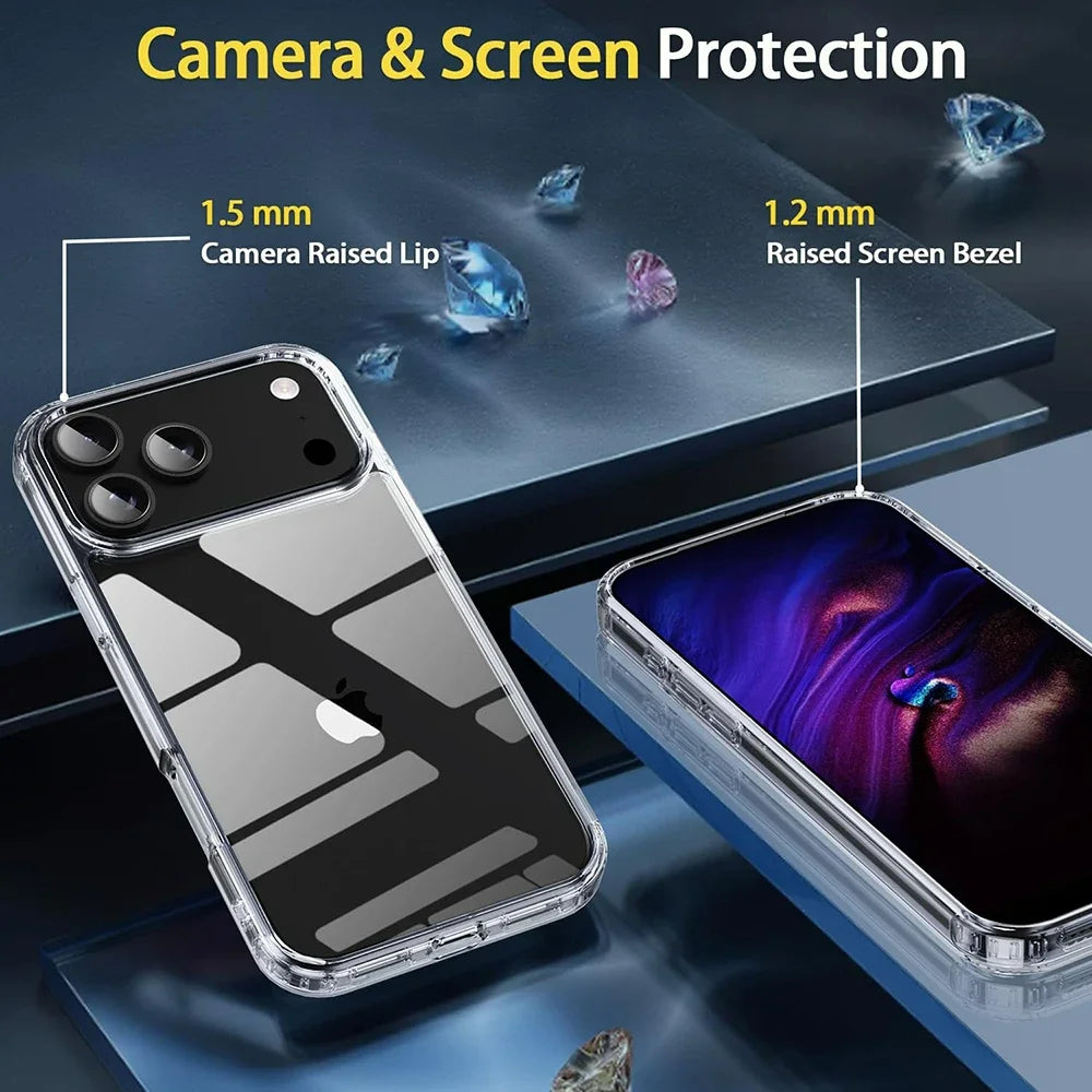 Shockproof Case For iPhone 17 Air 17Pro 17Pro Max 17 Hybrid Hard Acrylic Crystal PC Cover Clear Soft Shell