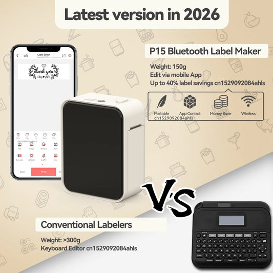 Mini Thermal Printer P15 Label Printer Portable Bluetooth Adhesive Sticker Labeller Inkless Labeling Machine with Thermal Paper