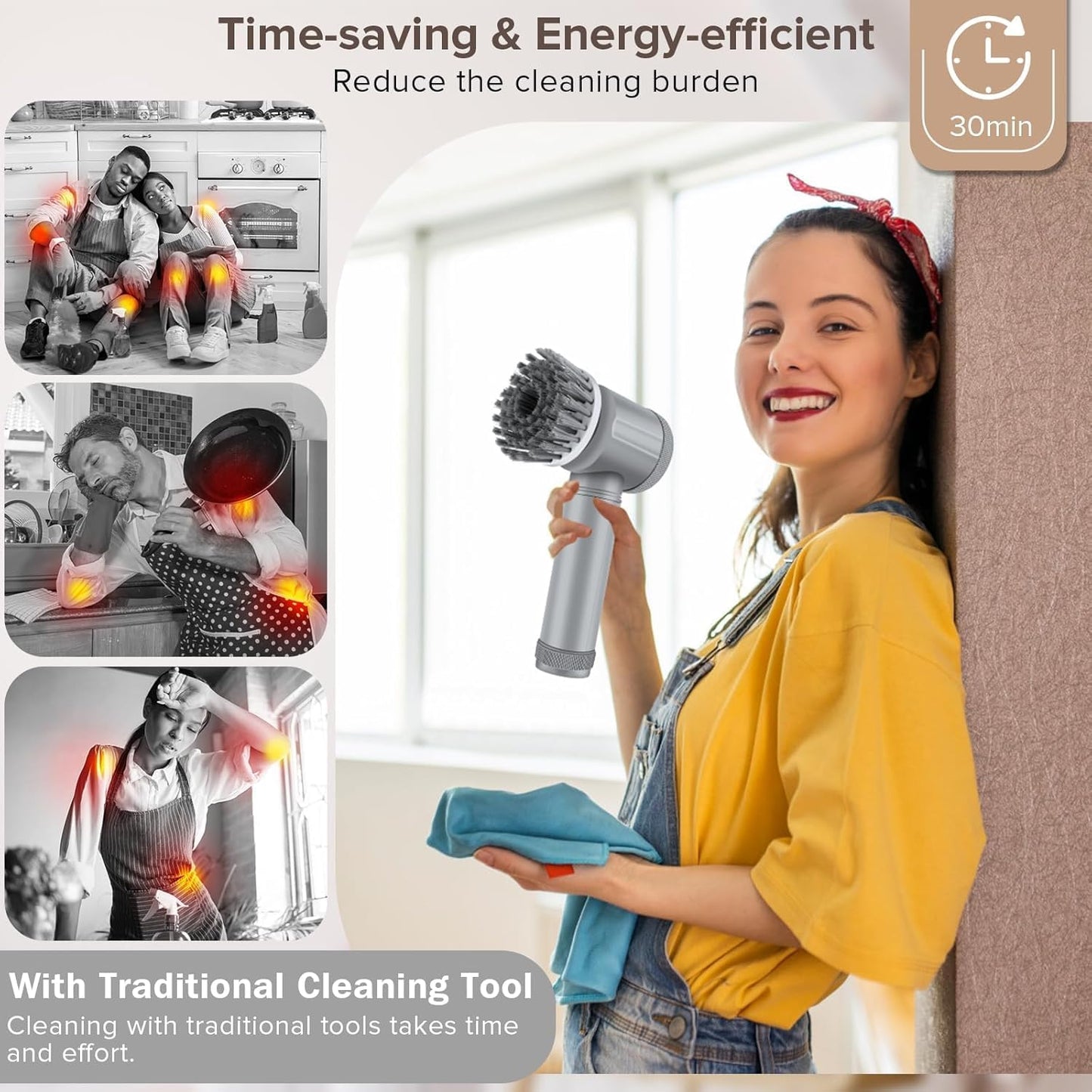 Electric Spin Scrubber for Bathroom Kitchen Cleaning! With 5 Electric Cleaning Brush Heads Ideal for Tub, FloorTile Window Sink