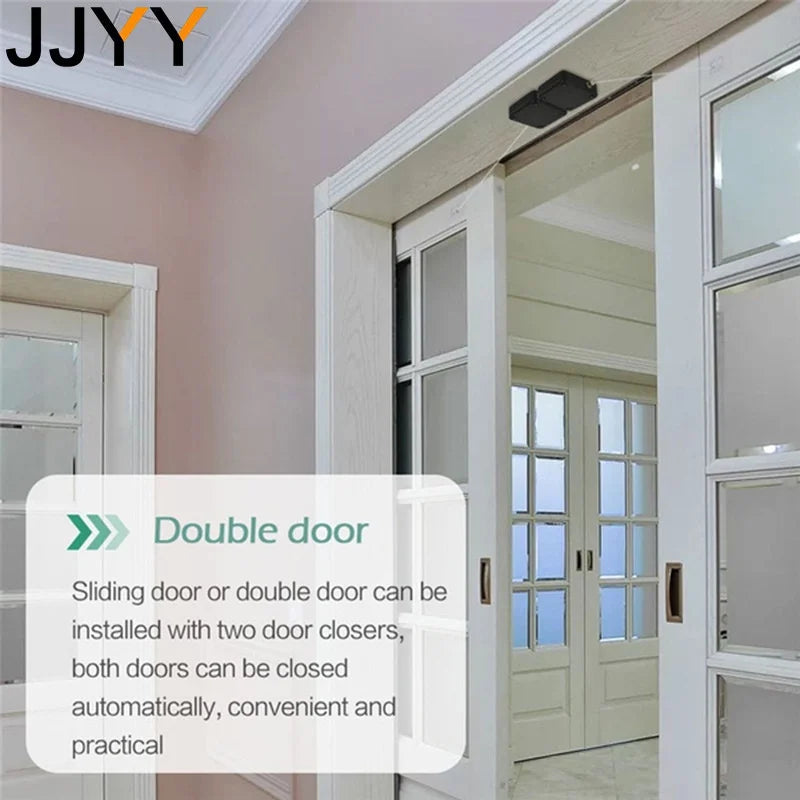 JJYY Punch Free door closer telescopic door device wooden door closed sliding door wire pull rope automatic door closing artifac