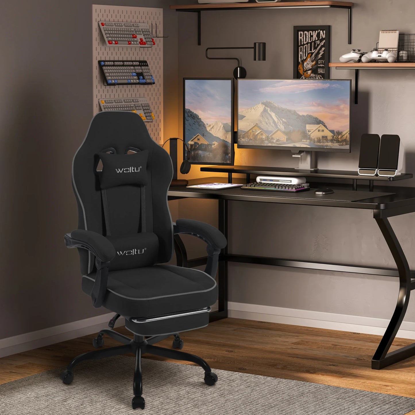 WOLTU Swivel Gamer Chair Gaming Chair Ergonomic Office Computer Chair with Lumbar Cushion Pillow Footrest