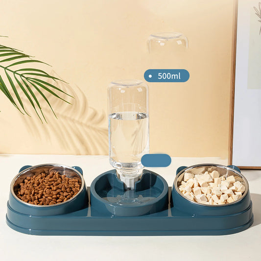 3 in 1 Multi-Function Pet Feeder with Automatic Waterer Detachable Bowls for Wet And Dry Food Suitable for Cats Dogs Rabbits