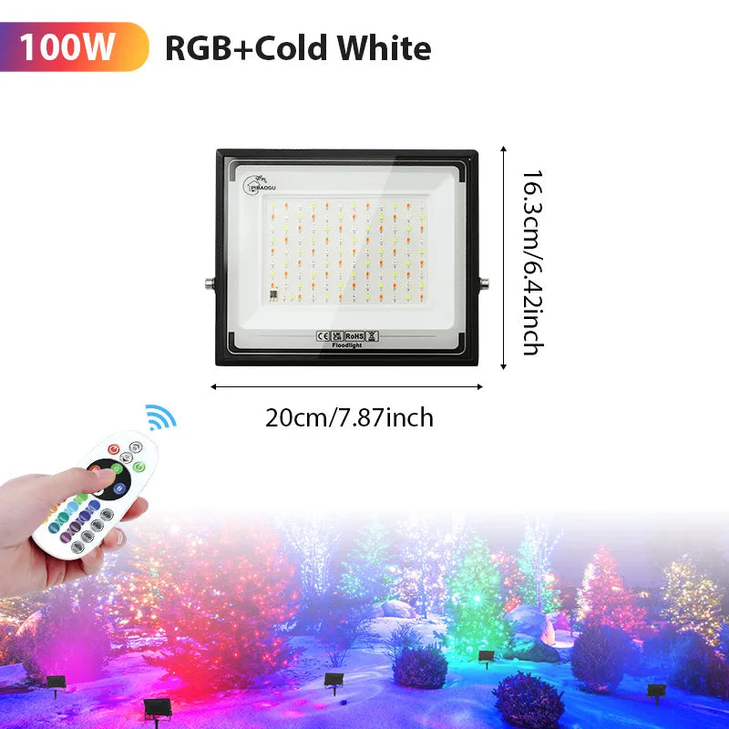 RGB LED Floodlight Remote Control 20W 30W 50W 100W 150W 200W Outdoor Spotlights AC220V Waterproof IP66  Outdoor Ambient Light