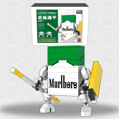 Cigarette Mecha Robot Building Blocks Set - Creative DIY Toy for Kids with Red, Yellow, Green Pieces & Gift Box
