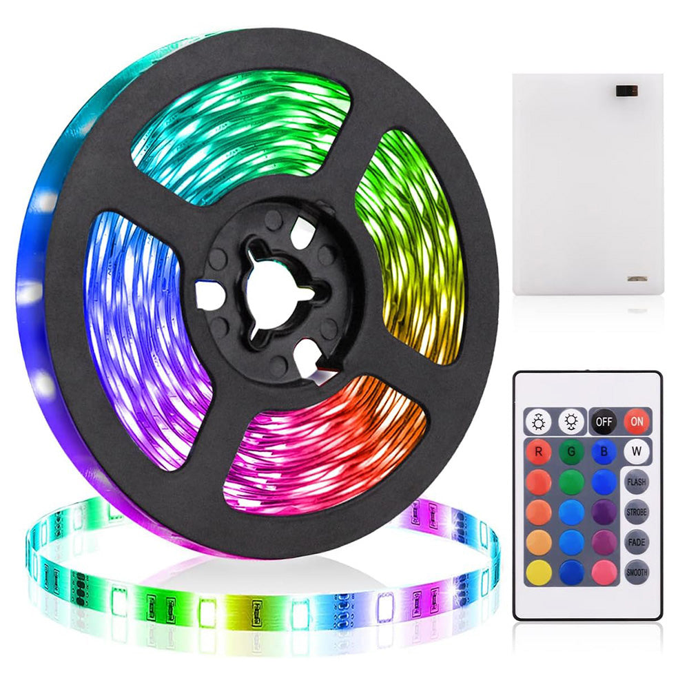 Battery LED Strip Lights RGB 5050 Color Changing TV Backlight IP65 Remote Control Indoor Outdoor Flexible Light Ribbon 1M-5M
