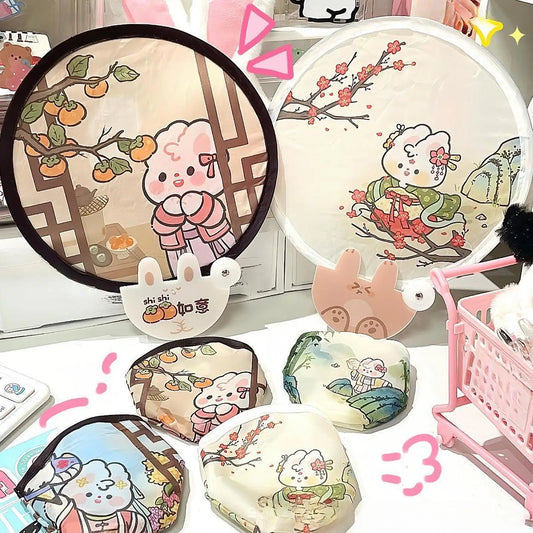 Foldable Fan Wear Resistant Photo Prop Waterproof Lovely Round Folding Fan for Wedding Party Favors Summer Outdoor Activity