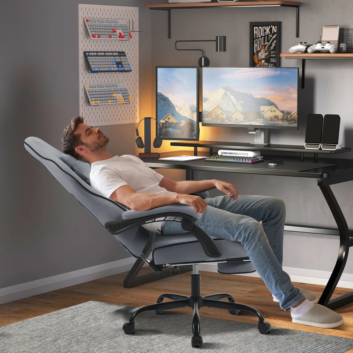 WOLTU Swivel Gamer Chair Gaming Chair Ergonomic Office Computer Chair with Lumbar Cushion Pillow Footrest