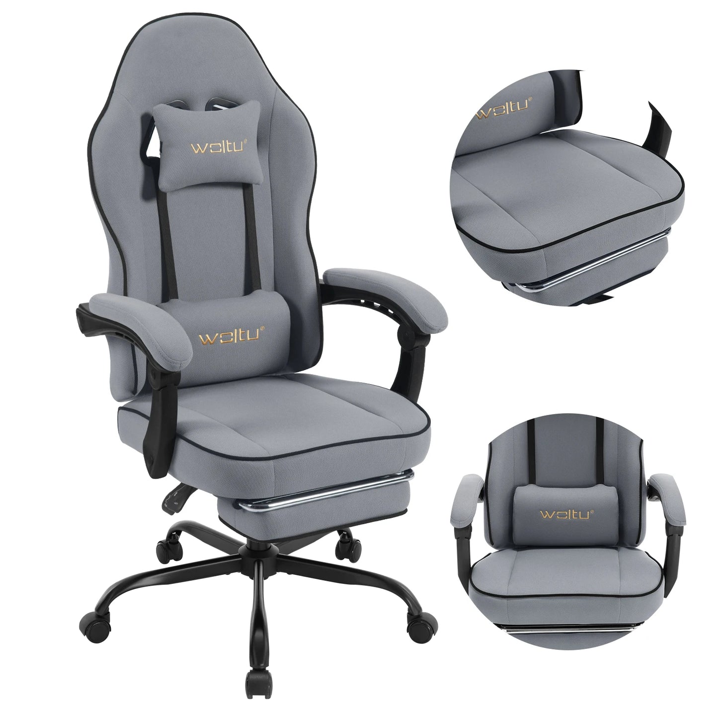 WOLTU Swivel Gamer Chair Gaming Chair Ergonomic Office Computer Chair with Lumbar Cushion Pillow Footrest
