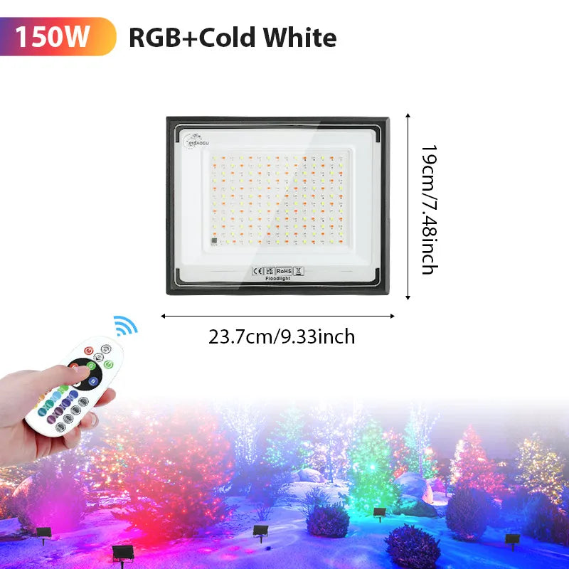 RGB LED Floodlight Remote Control 20W 30W 50W 100W 150W 200W Outdoor Spotlights AC220V Waterproof IP66  Outdoor Ambient Light