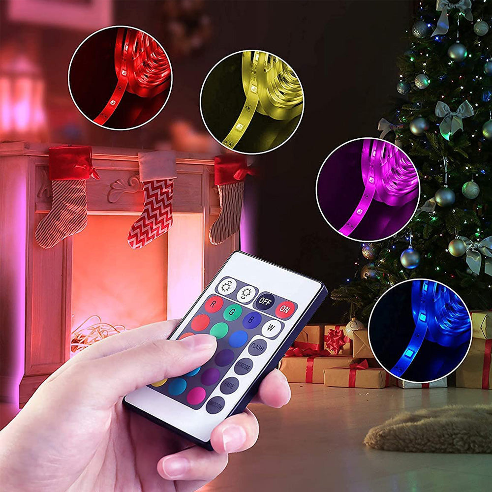Battery LED Strip Lights RGB 5050 Color Changing TV Backlight IP65 Remote Control Indoor Outdoor Flexible Light Ribbon 1M-5M