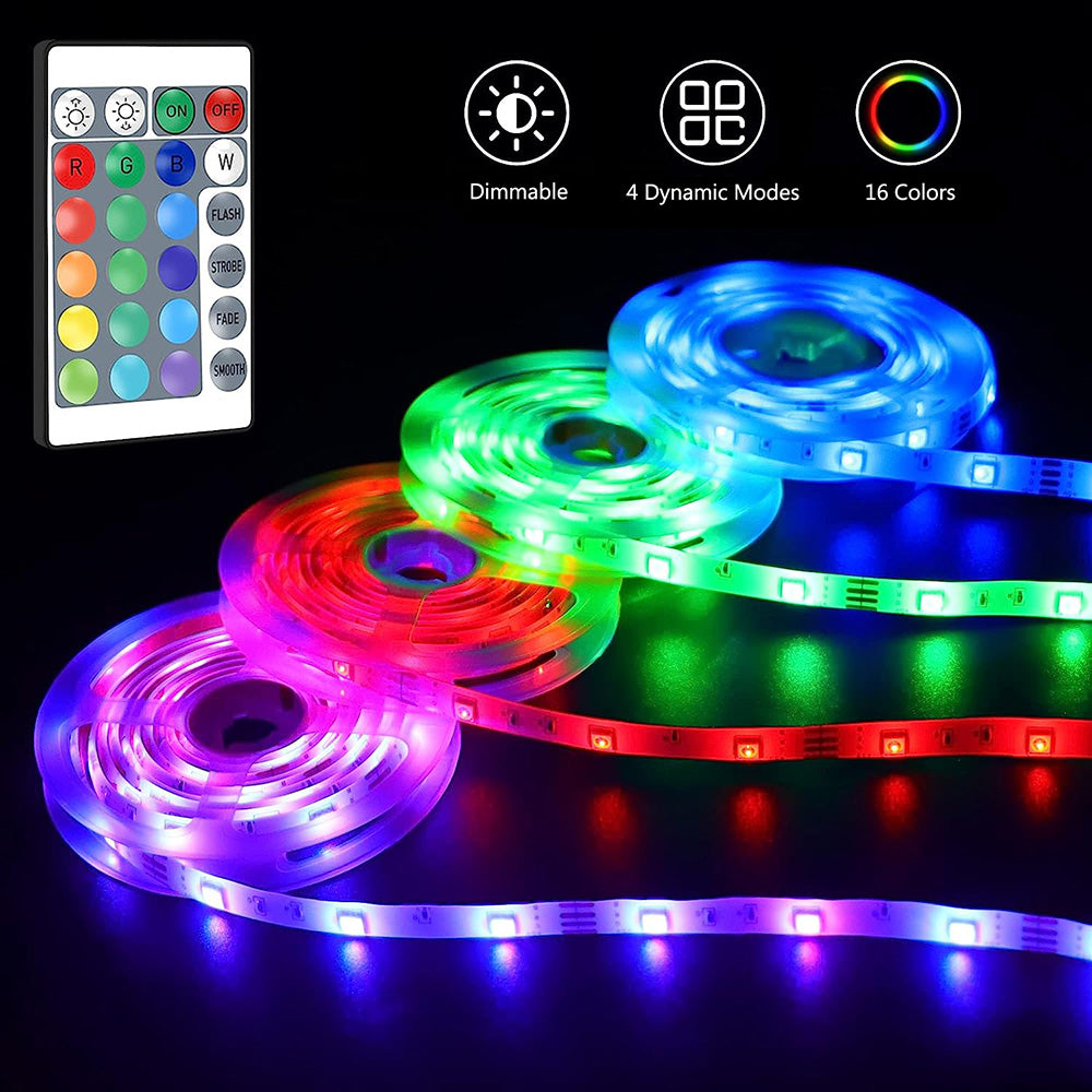 Battery LED Strip Lights RGB 5050 Color Changing TV Backlight IP65 Remote Control Indoor Outdoor Flexible Light Ribbon 1M-5M