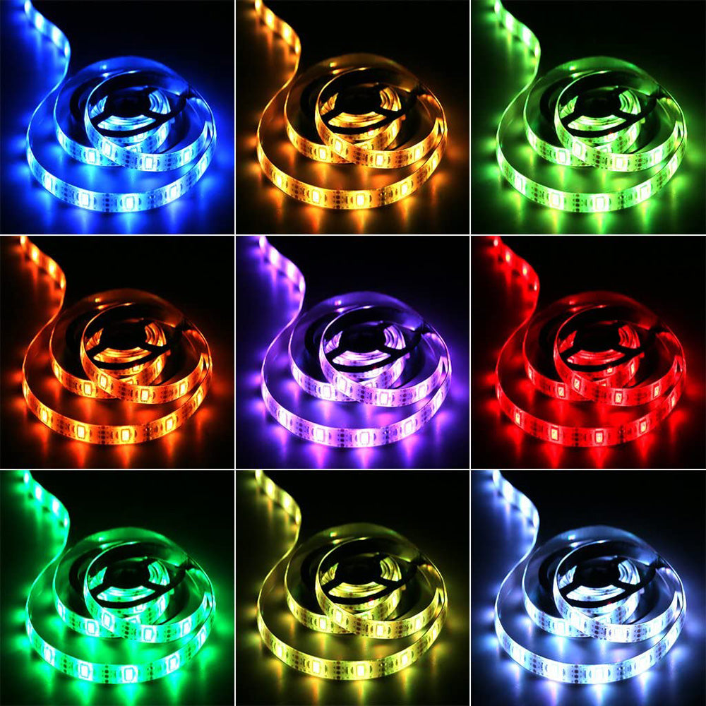 Battery LED Strip Lights RGB 5050 Color Changing TV Backlight IP65 Remote Control Indoor Outdoor Flexible Light Ribbon 1M-5M